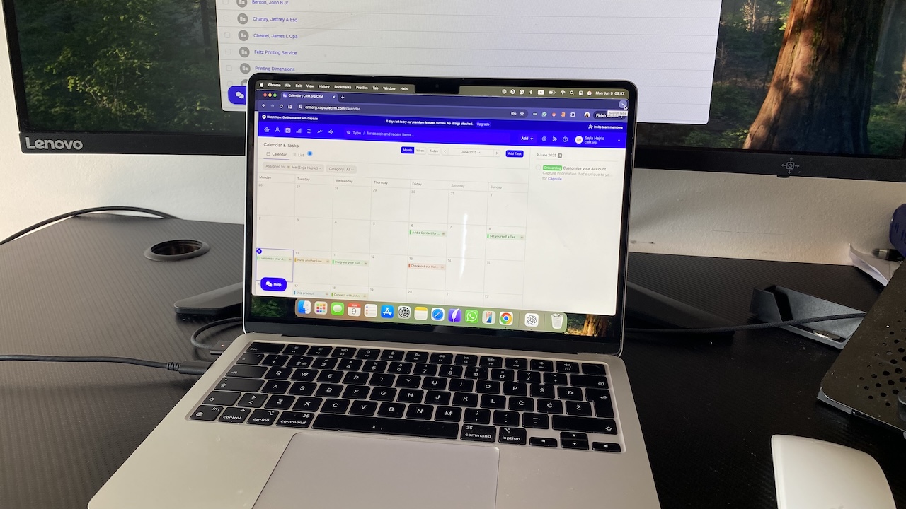Capsule CRM calendar and task management view for scheduling and tracking sales activities